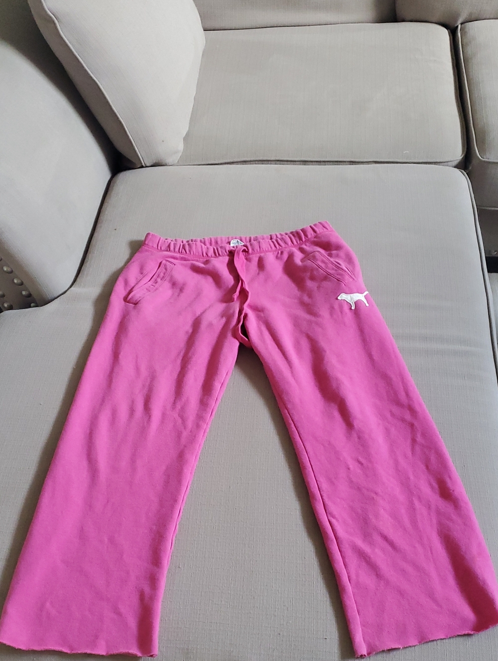 PINK Victoria's Secret Hot Pink Track Pants with White Dog Logo